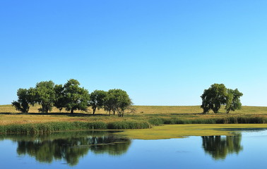 Fototapeta na wymiar Colorado landscape on Ladora Lake in Rocky Mountain Arsenal National Wildlife Refuge