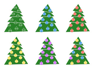 A collection of Christmas trees with colorful decorations
