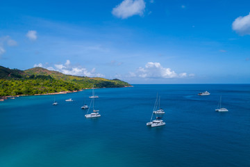 Obraz premium Aerial view of beautiful island at Seychelles in the Indian Ocean.Top view from drone