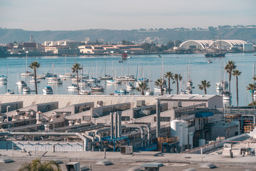Fototapeta na wymiar San Diego, USA, 2018. Marina with sail ships close up on sunny day