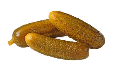 three gherkins isolated over white background