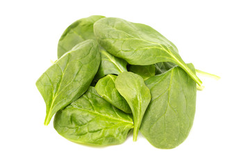 Pile of Spinach Leaves on a White Background