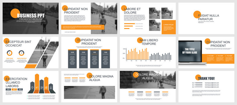 Business presentation slides templates from infographic elements. Can be used for presentation, flyer and leaflet, brochure, corporate report, marketing, advertising, annual report, banner, booklet.