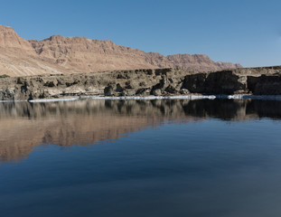 Dead sea and Judea desert mountains at sun rise