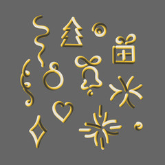 Christmas vector 3D icons. Christmas tree, bell, ball, gift and other design elements.
