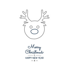 Christmas greeting card with hand drawn reindeer. Vector.