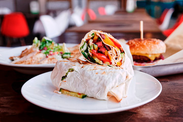 Fast food restaurant dishes, toned