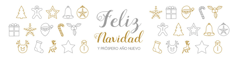 Feliz Navidad y Prospero Ano Nuevo - spanish Christmas wishes. Vector.