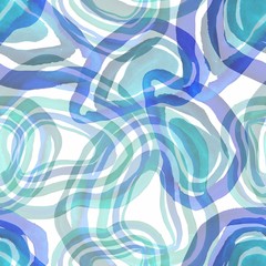 Watercolor hand painted abstract seamless pattern with blue circles on white background