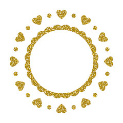 Heart Frame. Cute Golden Glitter. Vector