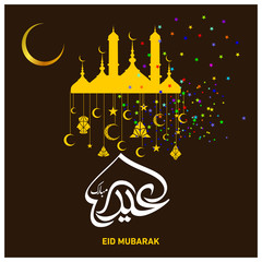 Eid Mubarak with Arabic calligraphy for the celebration of Muslim community festival