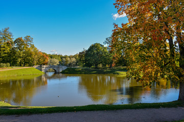 Sunny autumn day in the Park in Gatchina.
