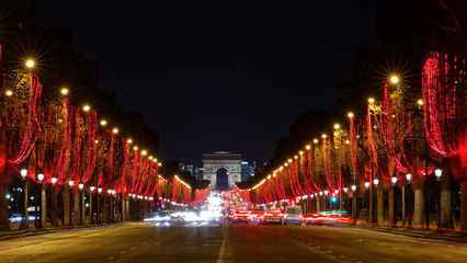 Fototapeta na wymiar Paris, France - December 13, 2018: Champs Elysees with Christmas lights in Paris