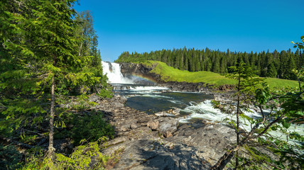 Natural panorama landscape with Swedish biggest waterfall - Tannforsen