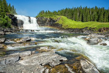 Summer panorama landscape over Tannforsen waterfall