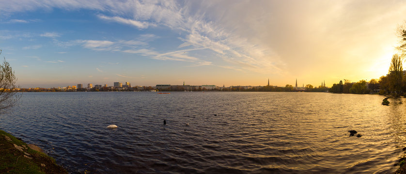 Hamburg Au&szlig;enalster Abendrot
