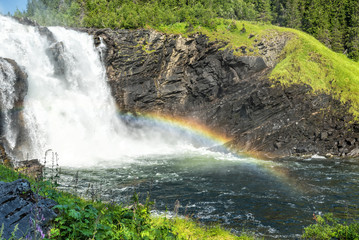 Beautiful Tannforsen waterfall  in summer scenery