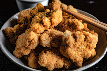 Delicious crispy fried chicken breast strips.