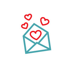 In the message several hearts. Set of vector icons. The love message in the letter. Flat design.