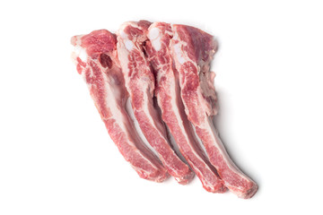 Sticky spare ribs on a white background with copy space.