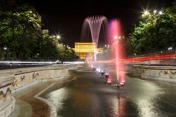 Building of Romanian parliament in Bucharest in a beautiful summer night.