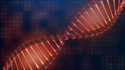 DNA mutation and desiase 3d illustration. Red glowing Helix on dark background