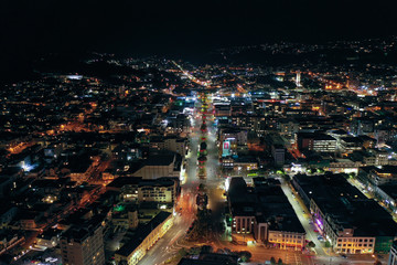 Wellington Roads At Night, High Angle, New Zealand.