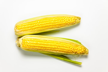 Corn isolated on white background, with shadow
