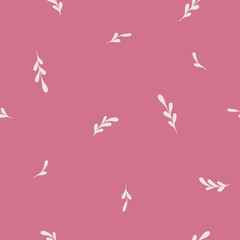 White leaves on pink background floral seamless vector pattern