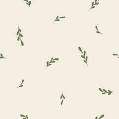 Fototapeta na wymiar Green leaves on white background floral seamless vector pattern