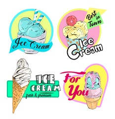 Ice cream emblems, labels and badges collection.