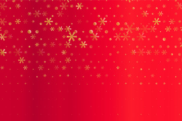 Winter pattern with Golden stars and snowflakes on red blurred background. Scalable vector graphic