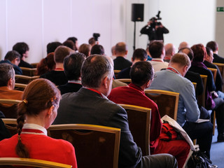 Moscow, Russia - December, 13, 2018: people on a conference in Moscow, Russia