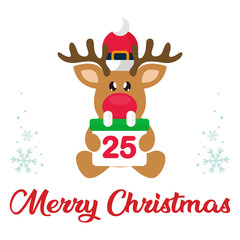 cartoon winter christmas deer sitting with christmas calendar and christmas text