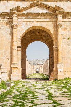 antique entrance to antique city in Jordan