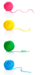 collection of wool knitting on white background.