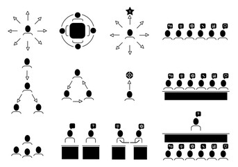 Business icons set,Collection solution outline icons include icons such as point of service, Icons for business, management, finance,  strategy, marketing,target, puzzle, light bulb, lamp, tactics