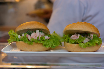 Tasty and healthy sandvich sold at take away stand.