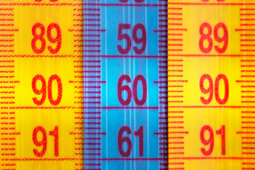 Three measuring tapes showing 90-60-90 as ideal parameters for women. The concept of an ideal...