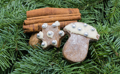 Weihnachtsgebäck auf Zimtstangen