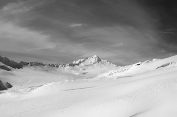 Black and white snowy mountains at winter