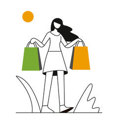 shopping girl with bags walking down the street