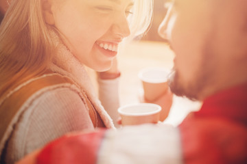 Couple hipster lover having coffee on date