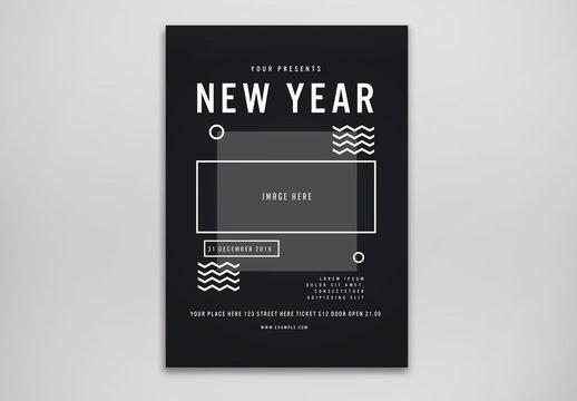 New Year's Party Flyer Layout with Abstract Illustrations
