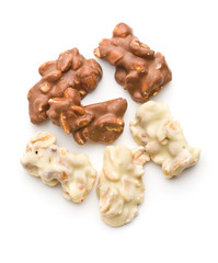 Peanuts covered white and dark chocolate.