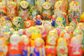 Fototapeta premium Matrioshka dolls at christmas souvenir market in Russia
