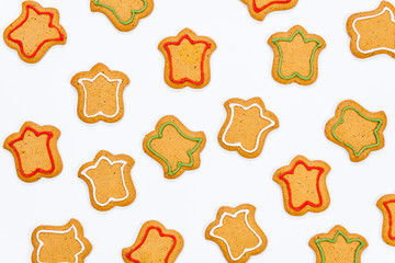 Decorated gingerbread cookies isolated on white background 
