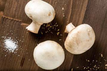Mushroms isolated on a wooden surface