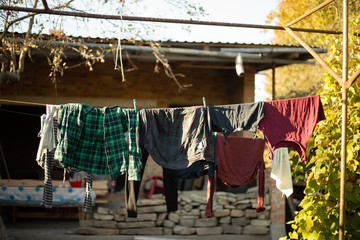 Colorful clothes drying on a line