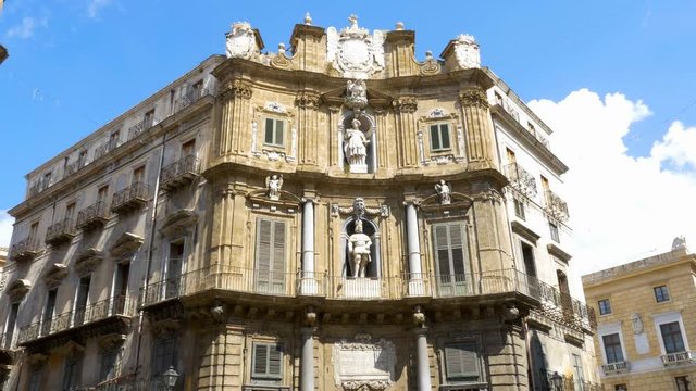 Pan shot at the Quattro Canti intersection in Palermo, Sicily, Italy.